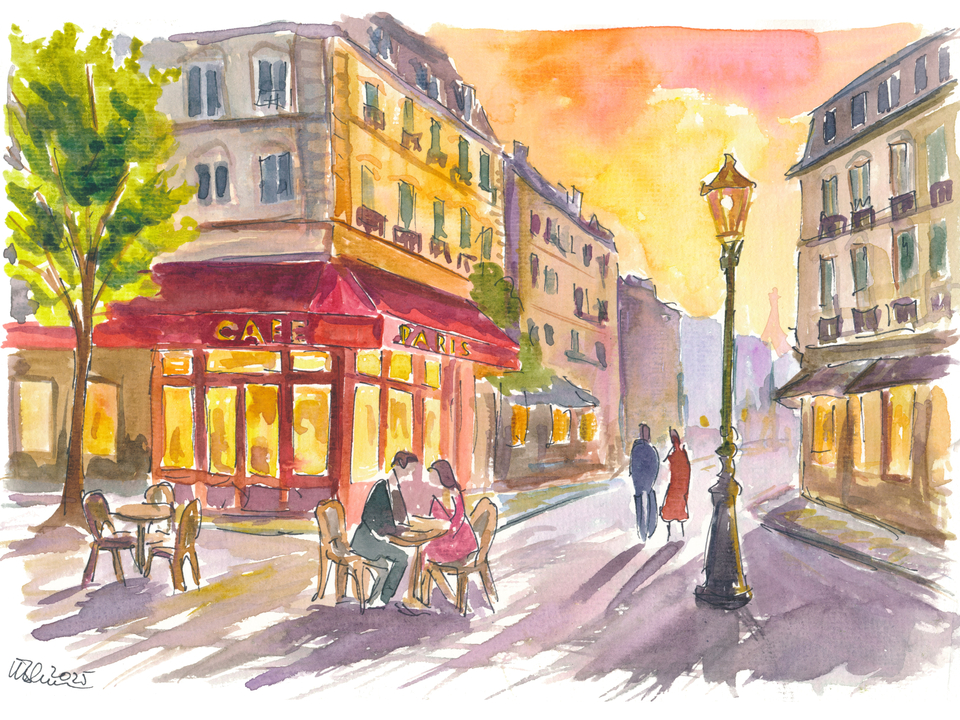 Romantic Paris Café Scene with Charming Street