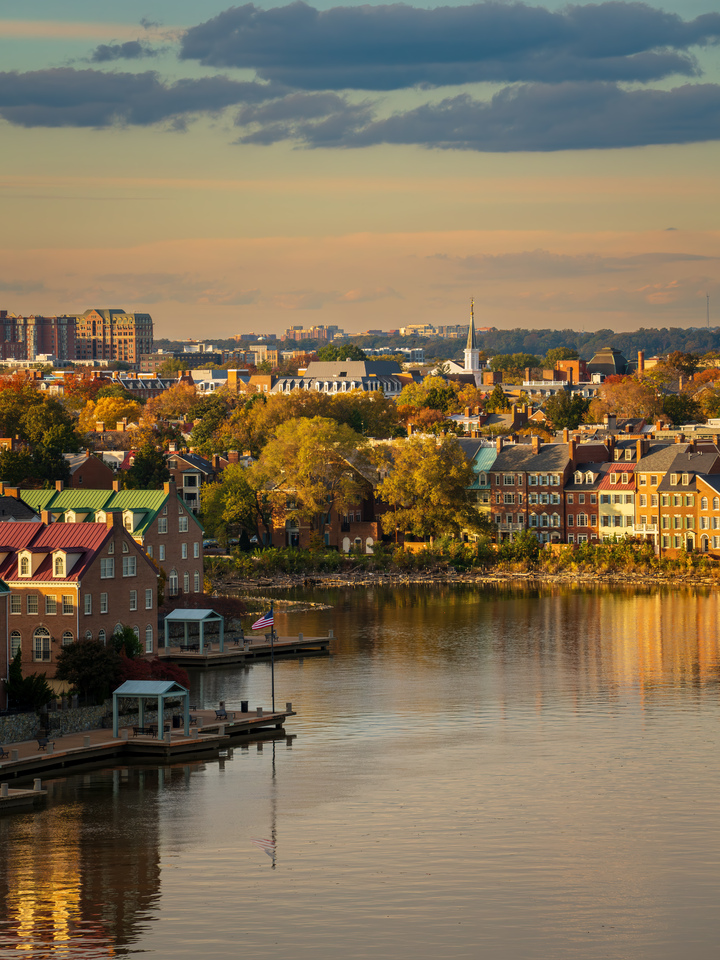 Sunset over Old Town Alexandria in Virginia