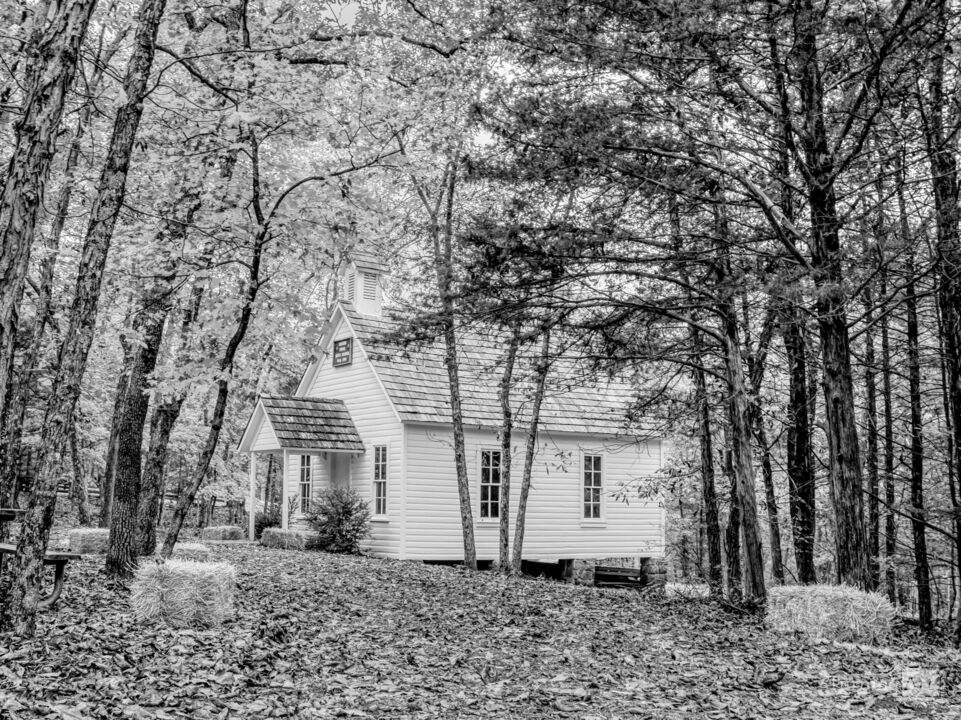 Vintage Concord One Room Schoolhouse Grayscale