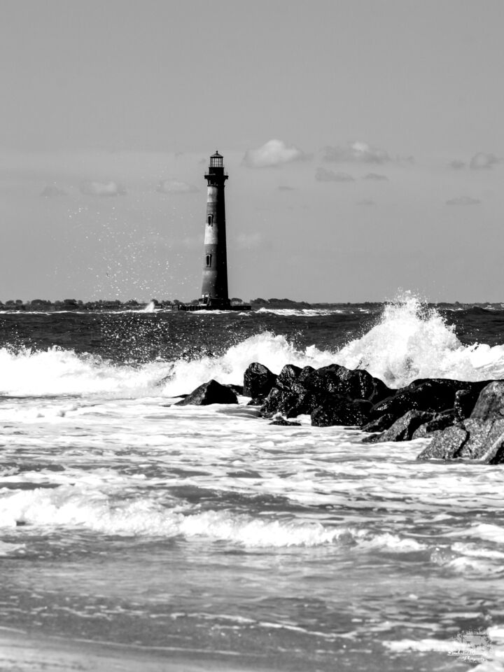 Morris Island Lighthouse Afternoon Grayscale