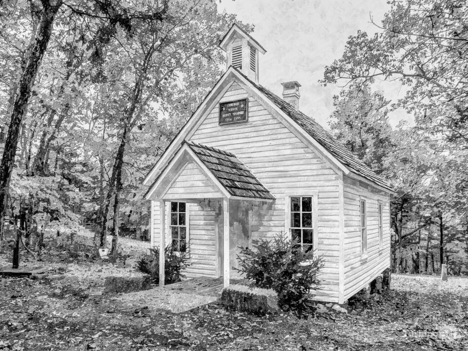 Old One Room Schoolhouse Concord Grayscale