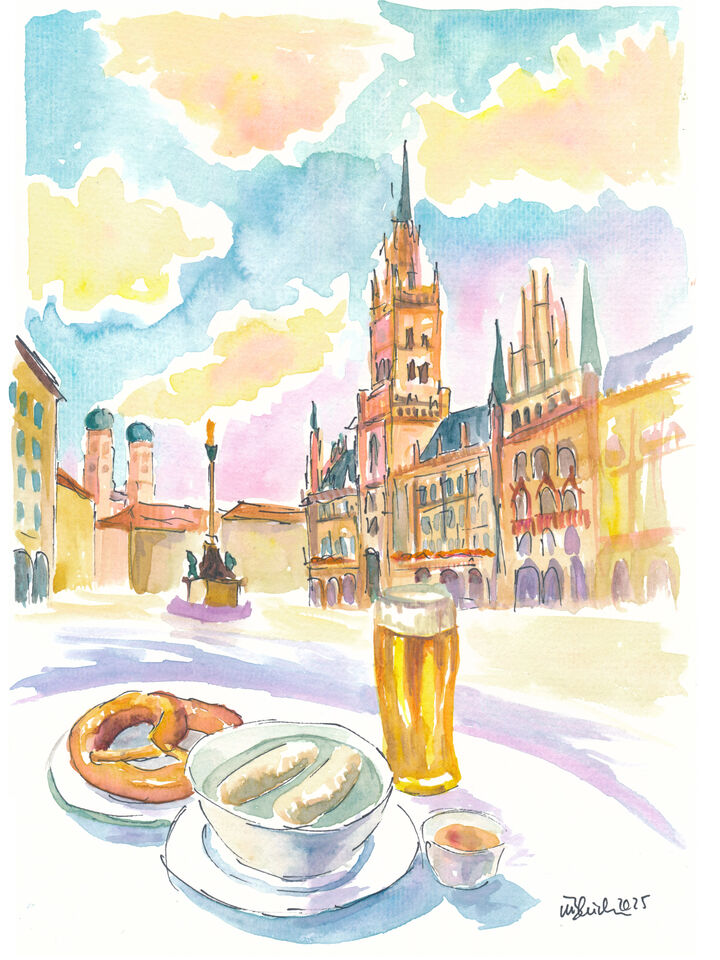 Typical Breakfast at Marienplatz in Munich Morning