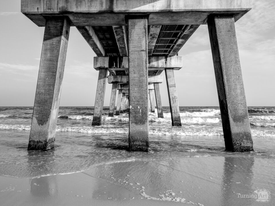 Sun Light Under Gulf Shores Pier Grayscale