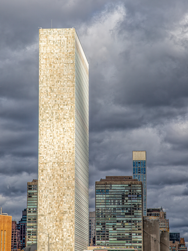 United Natons Building and Rain Clouds