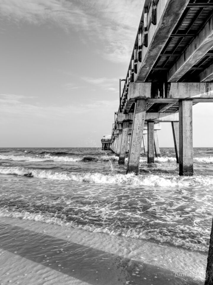 Splash And Light Gulf Shores Pier Grayscale