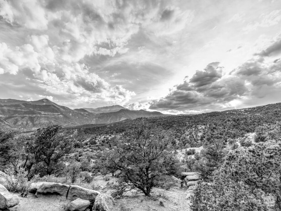 Dramatic Clouds Over Pikes Peak Grayscale