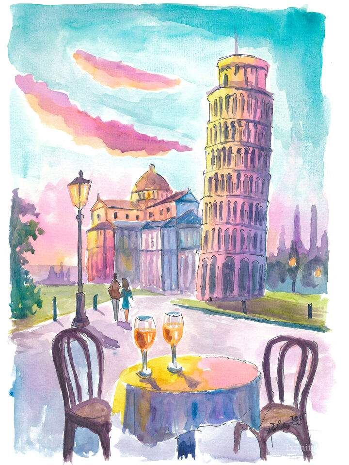Romantic Table for Two in Pisa with Leaning Tower