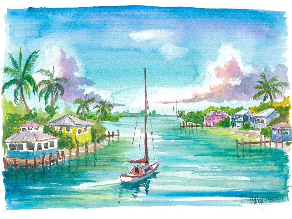 Sunlit Marsh Harbour on Abaco Island Coastal 