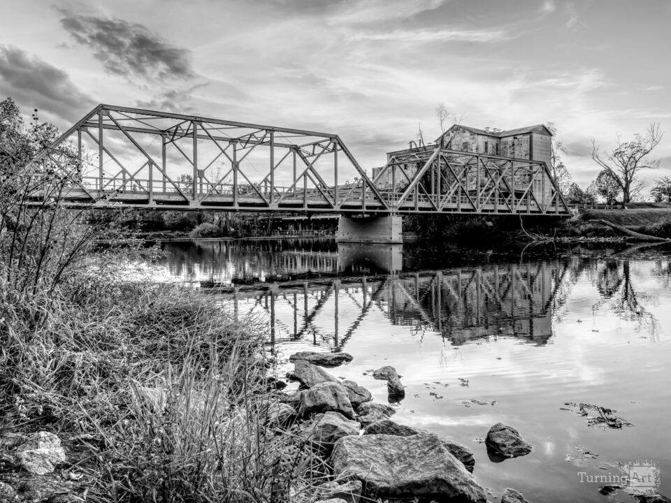Fall Sunset At Ozark Mill Grayscale