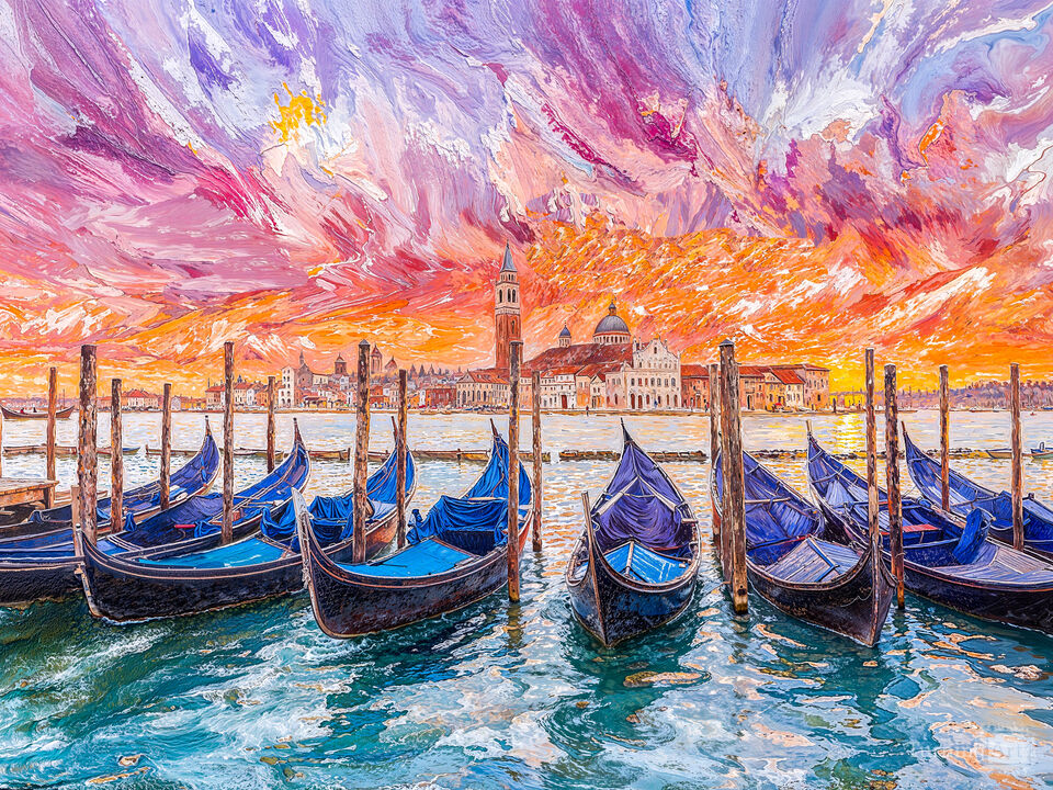 Venetian Gondolas at Sunset