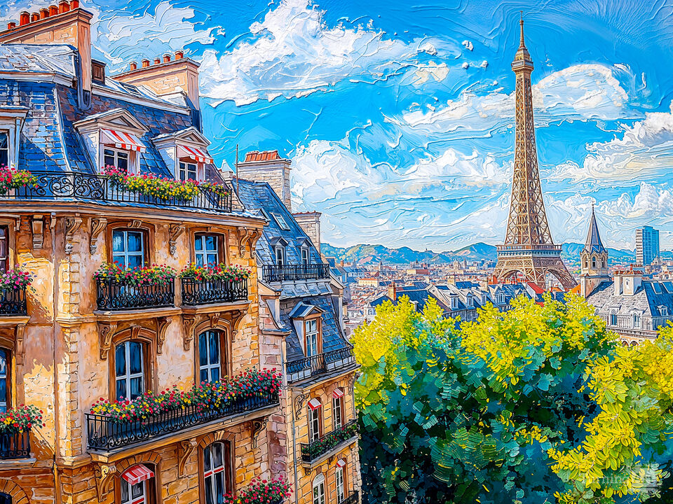 Charming Paris Rooftops with Eiffel Tower