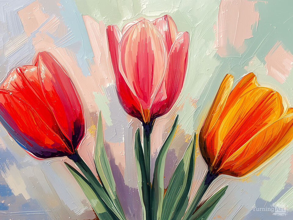 Bright Trio of Tulips - Impressionist