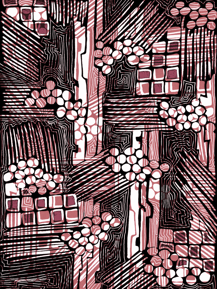 SUM OF ITS PARTS, INVERTED ROSE PINK ABSTRACT GEOMETRIC