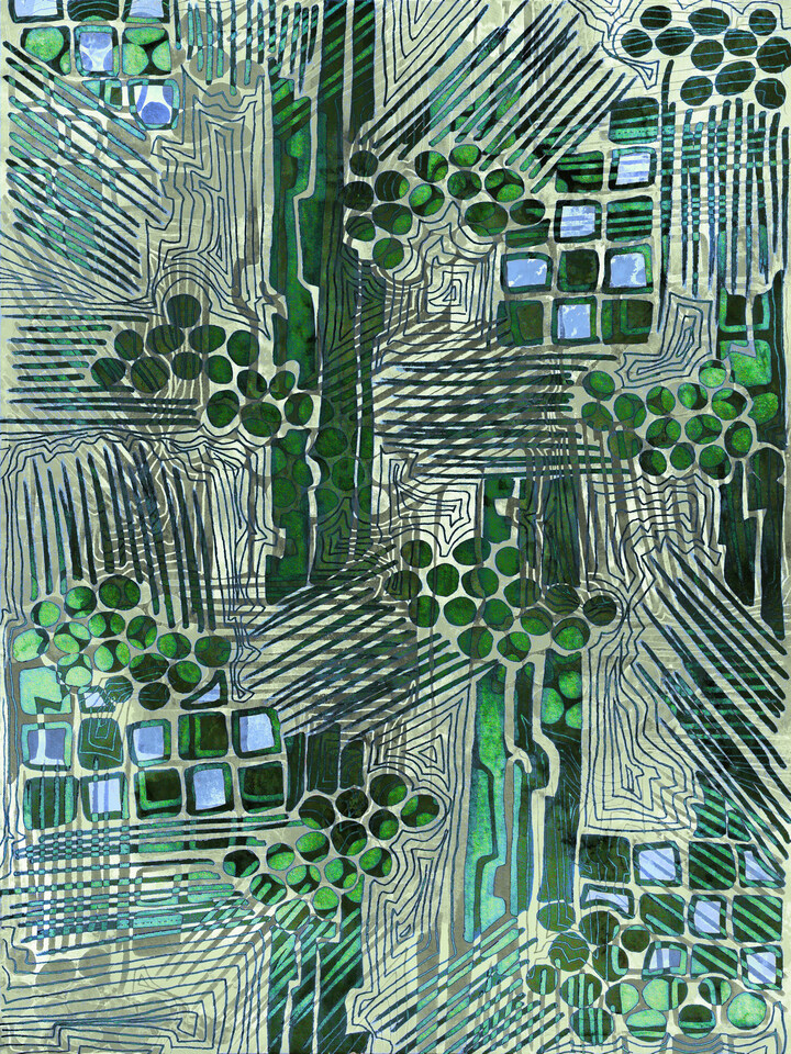 SUM OF ITS PARTS, GREEN BLUE ABSTRACT GEOMETRIC