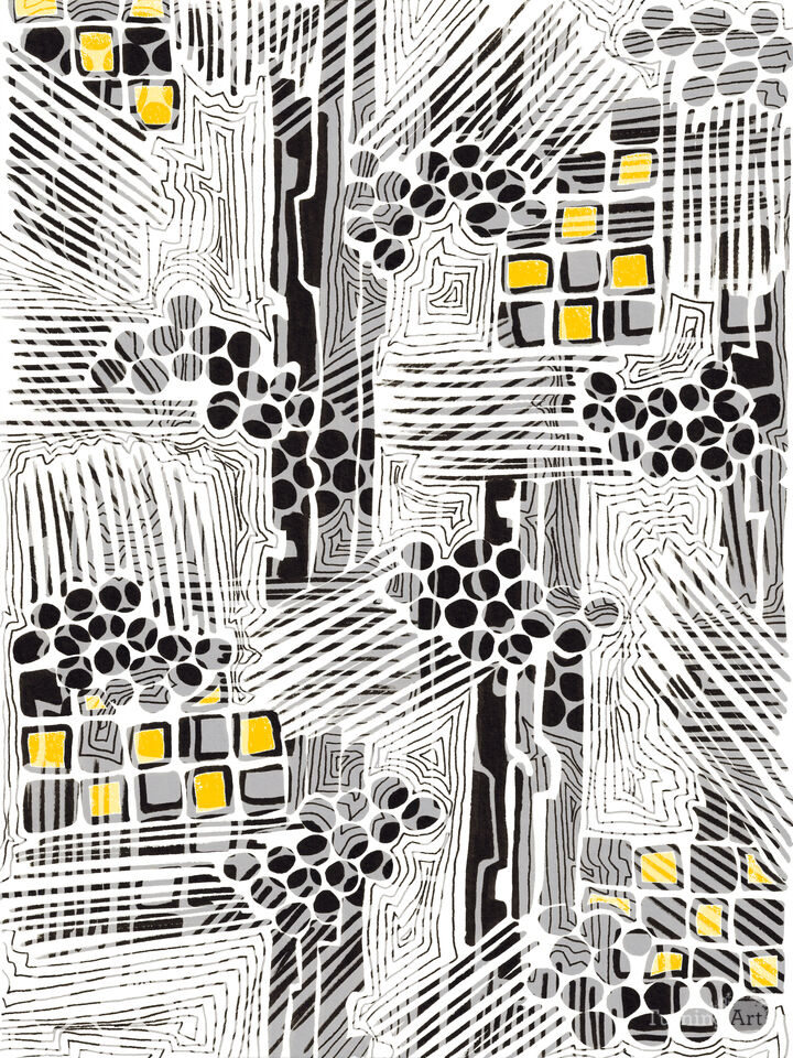 SUM OF ITS PARTS, YELLOW GREYSCALE ABSTRACT GEOMETRIC