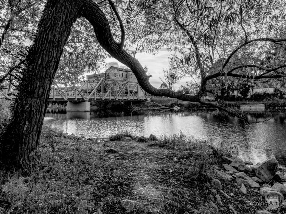 Ozark Mill Branch Framed Sunset Grayscale