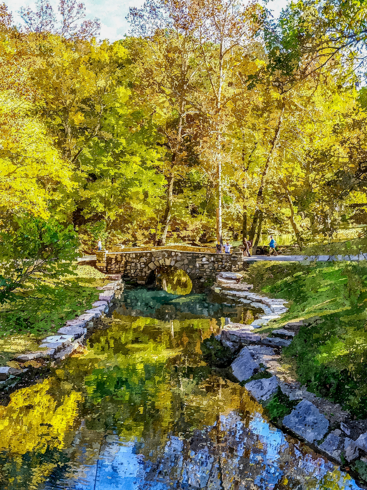 Fall Reflections At The Bridge Painterly