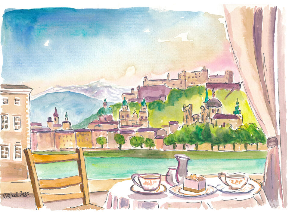 Coffee Cake Overlooking Salzburg Old Town Fortress
