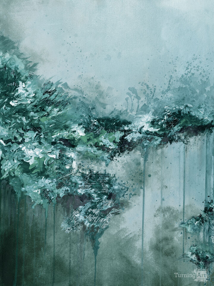 WHEN LAND MET SKY, TEAL BLUE GREEN ABSTRACT LANDSCAPE