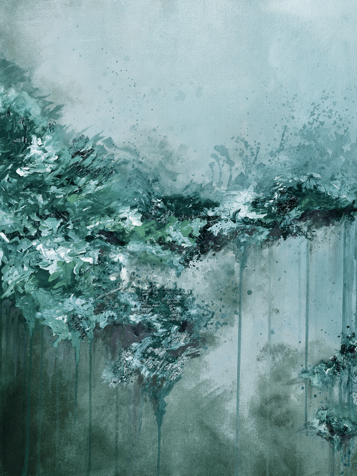 WHEN LAND MET SKY, TEAL BLUE GREEN ABSTRACT LANDSCAPE