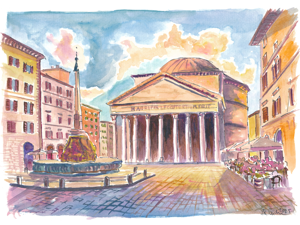 Pantheon Sunlit on Rome Piazza della Rotonda