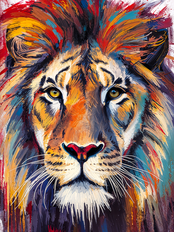 Vibrant Lion Portrait - Colorful Impressionist