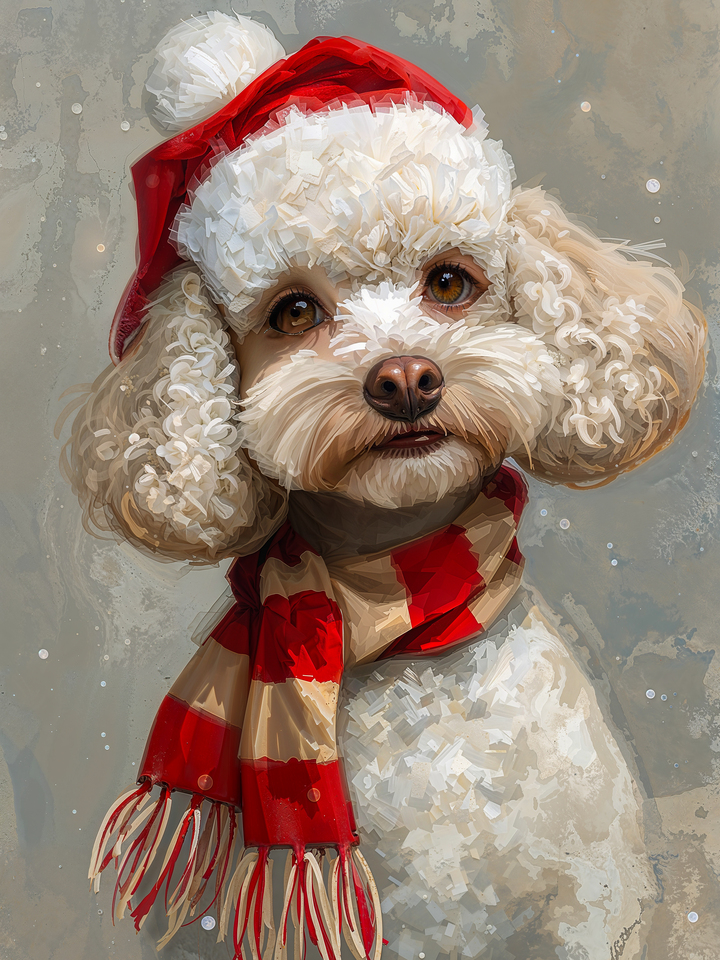 Festive Poodle with Santa Hat