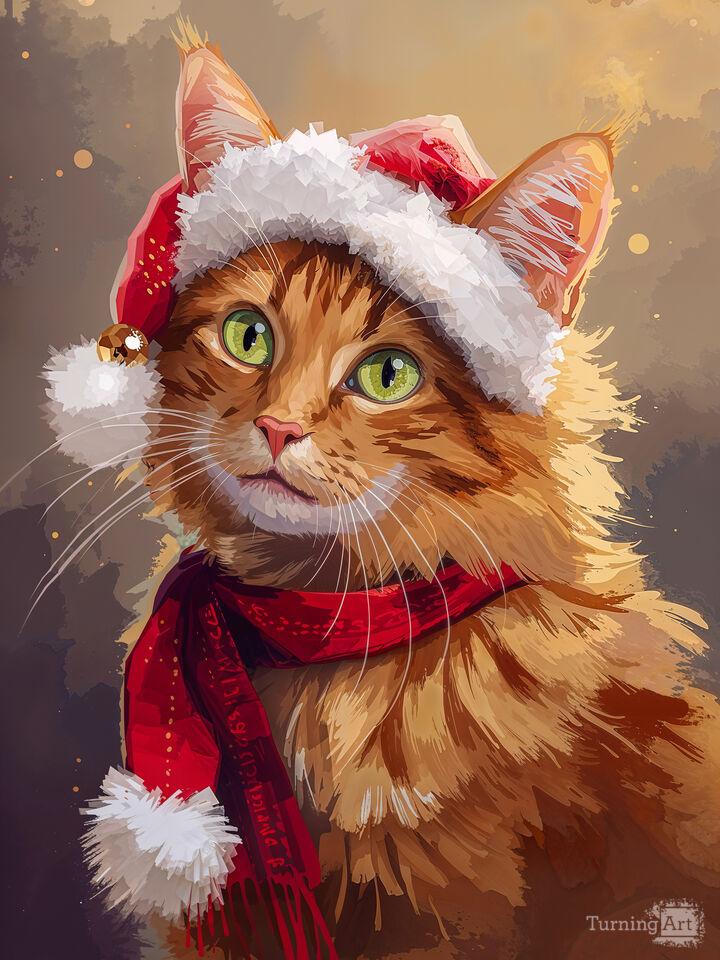 Orange Tabby Cat with Santa Hat