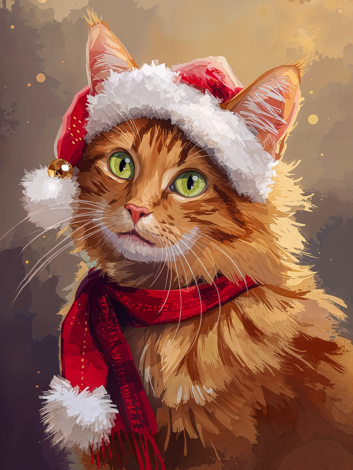 Orange Tabby Cat with Santa Hat