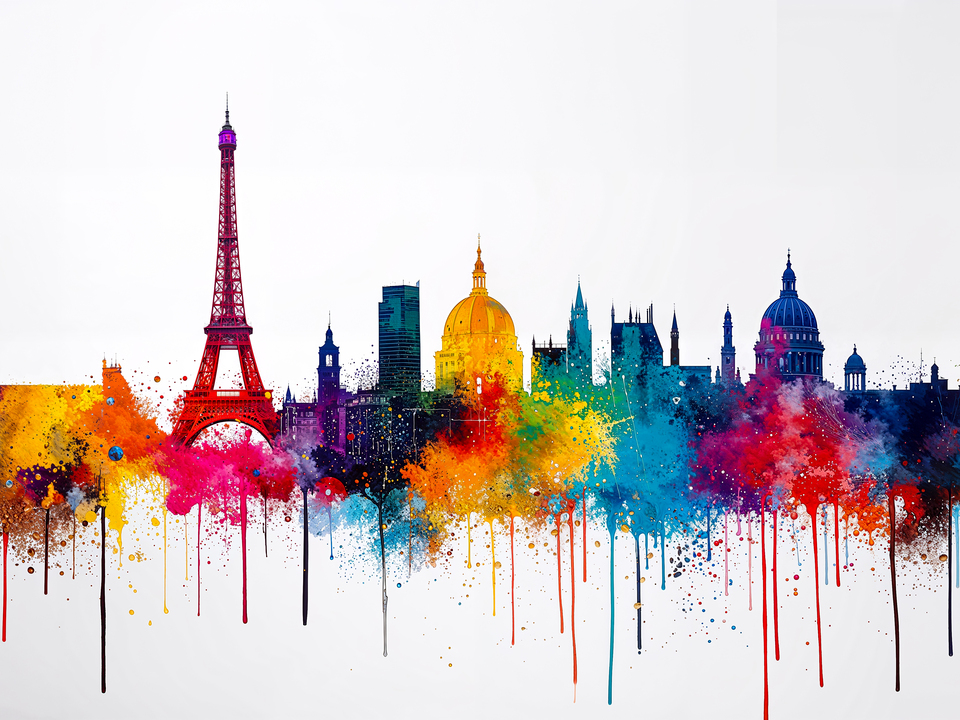 Paris Colorful City Skyline Silhouette