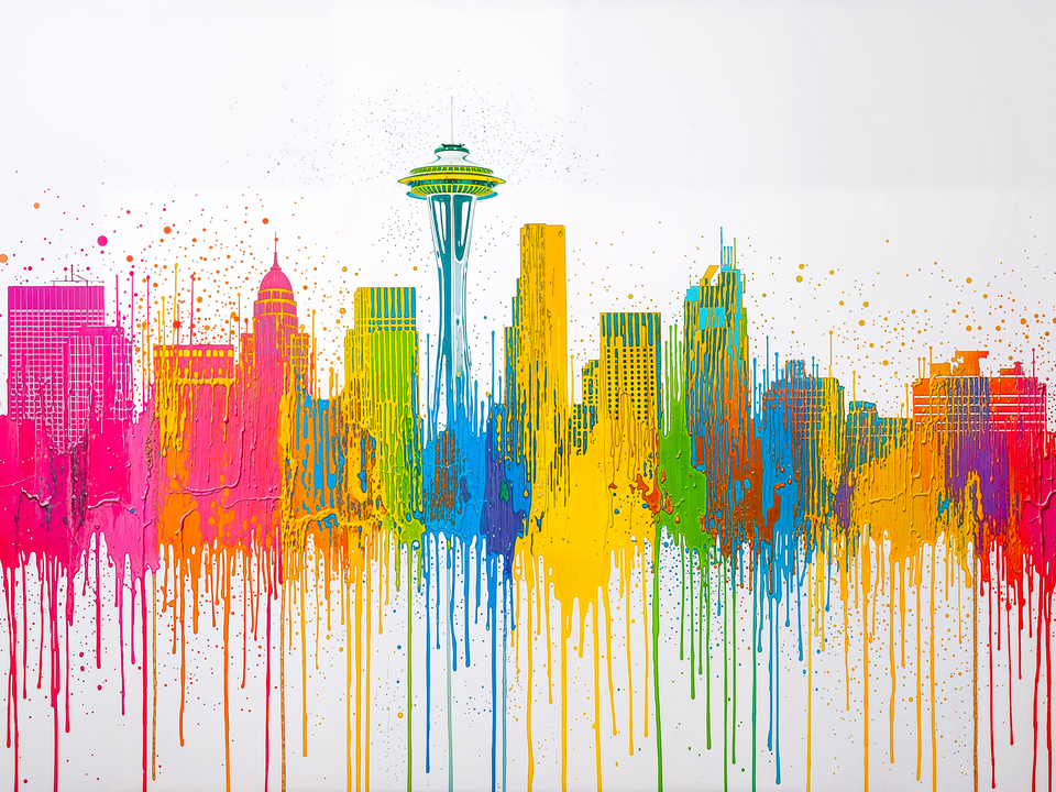 Colorful Skyline of Seattle Art Drip