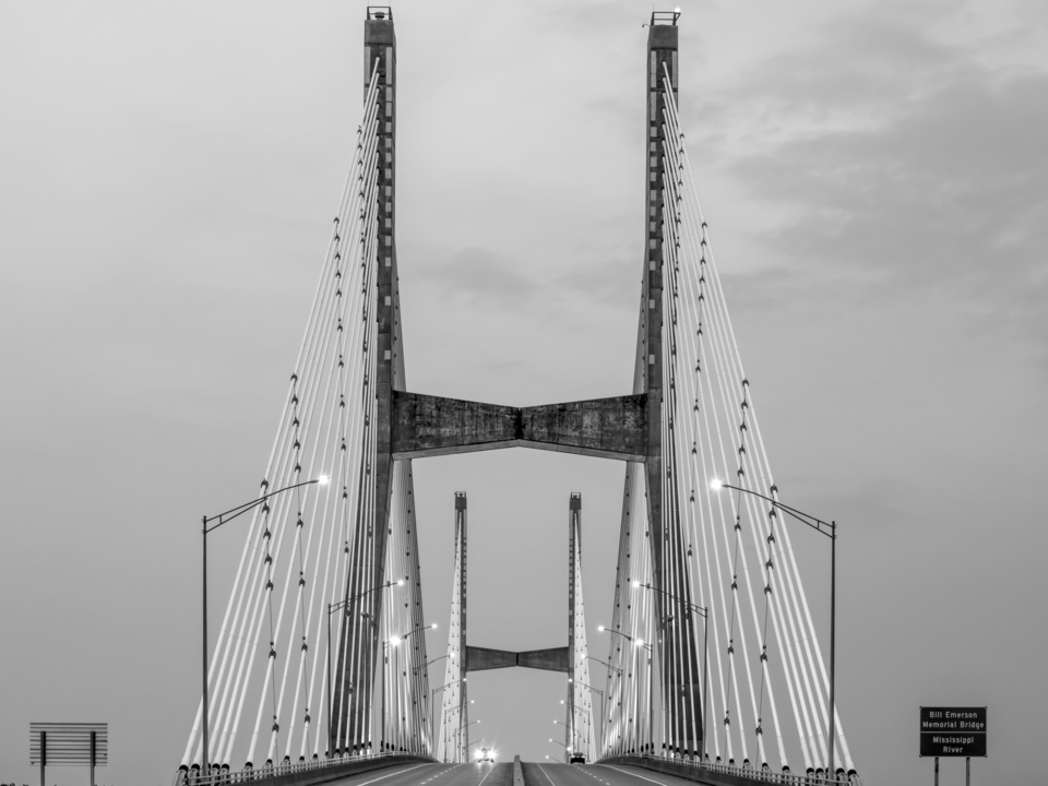 Bill Emerson Bridge Blue Hour Grayscale