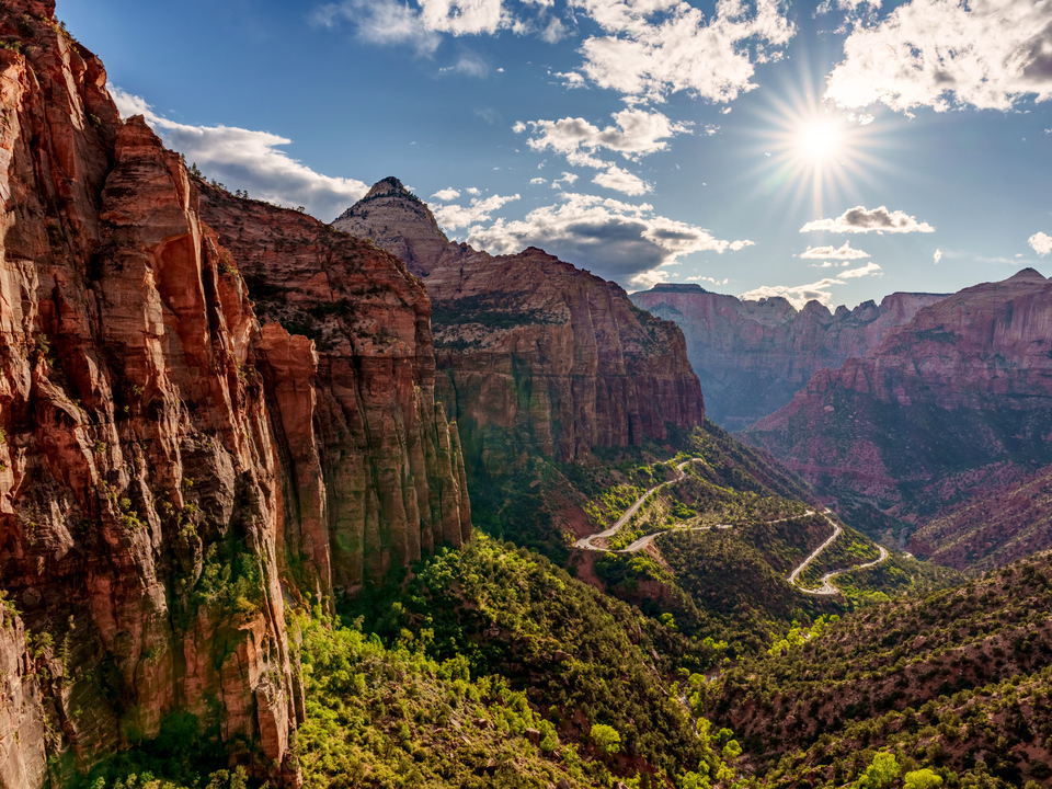Evening Sunburst Over Zion Canyon