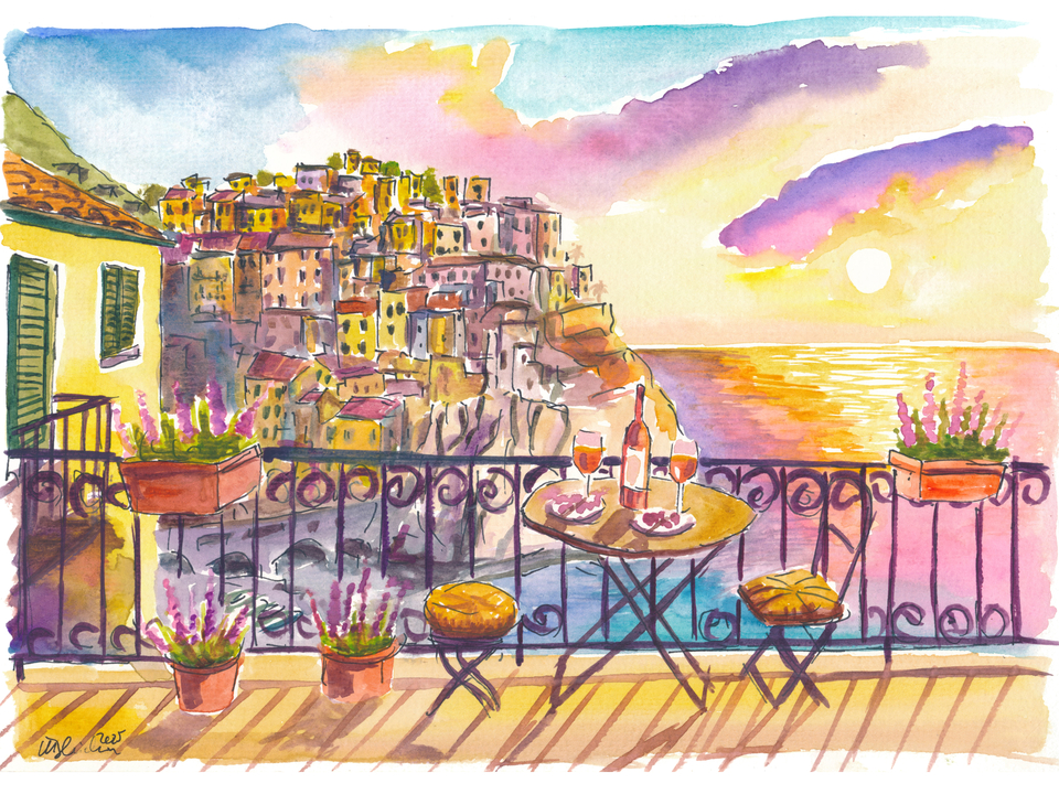 Tranquil Manarola Cinque Terre Balcony Sunset Sea 