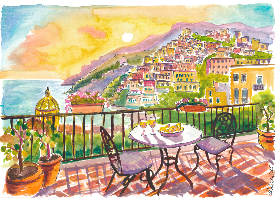 Positano Balcony View with Lemons, Amalfi Coast