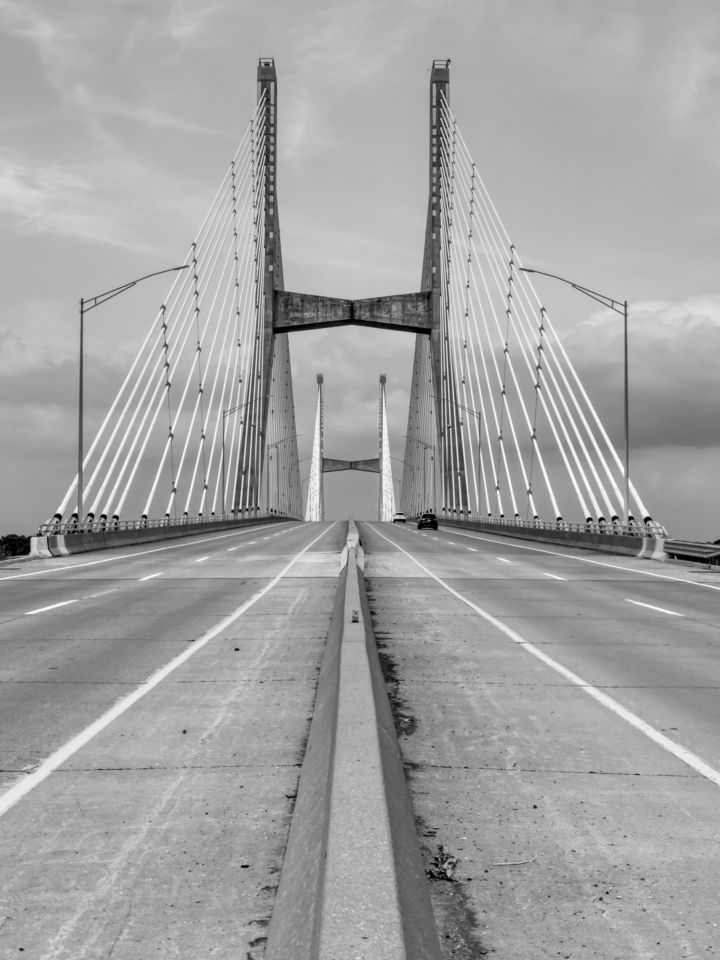 Crossing Bill Emerson At Blue Hour Grayscale