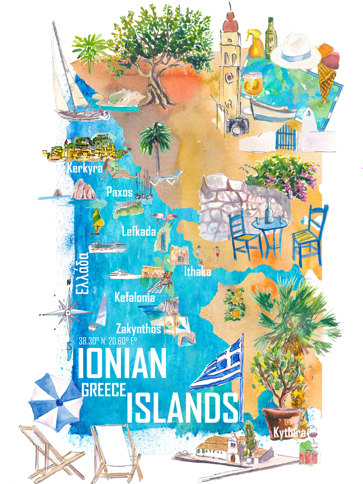 Ionian Islands Greece Illustrated Travel Map
