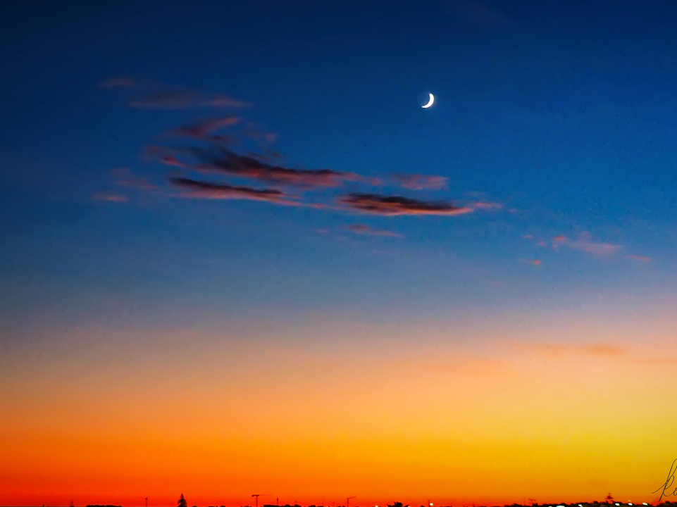 Sunset Over Tavira With Waxing Moon