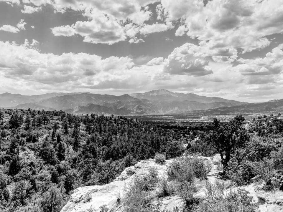 Dramatic Clouds Over Pikes Peak Colorado Grayscale