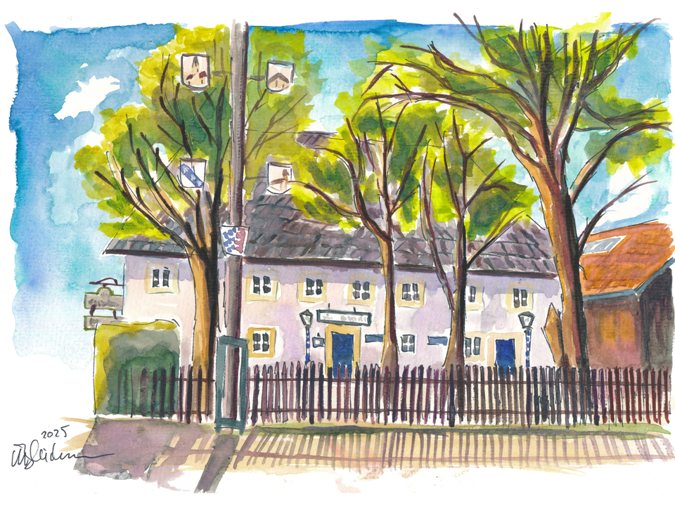 Cozy Bavarian Tavern Setting with Rustic Beer Garden