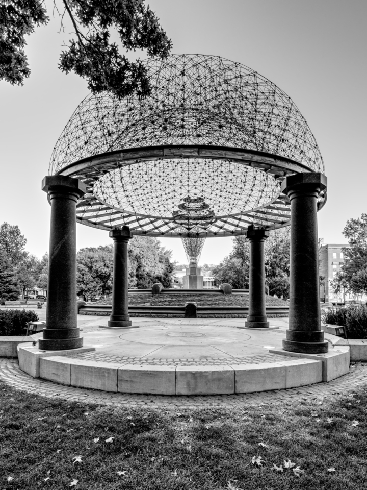 Bayliss Park Gazebo And Fountain Evening Grayscale