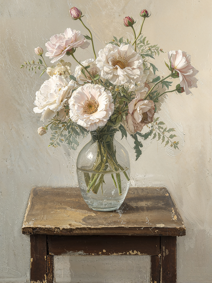 Elegant Peonies in Glass Vase