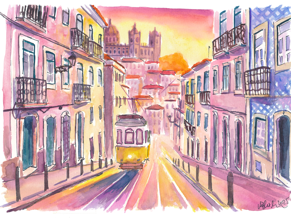 Charming Lisbon Streets with Estrela Basilica and Tram