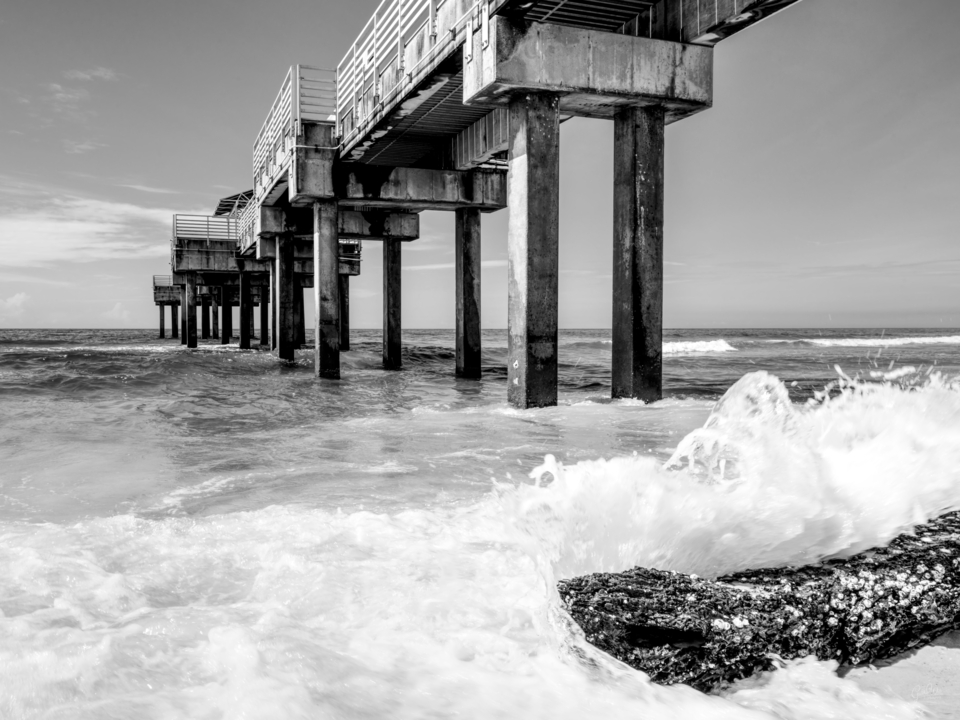 Splashing Over The Log Orange Beach Grayscale
