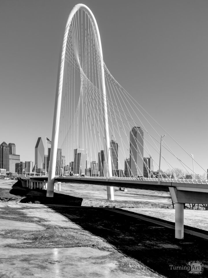 Frozen Water Under Margaret Hunt Hill Bridge Grayscale