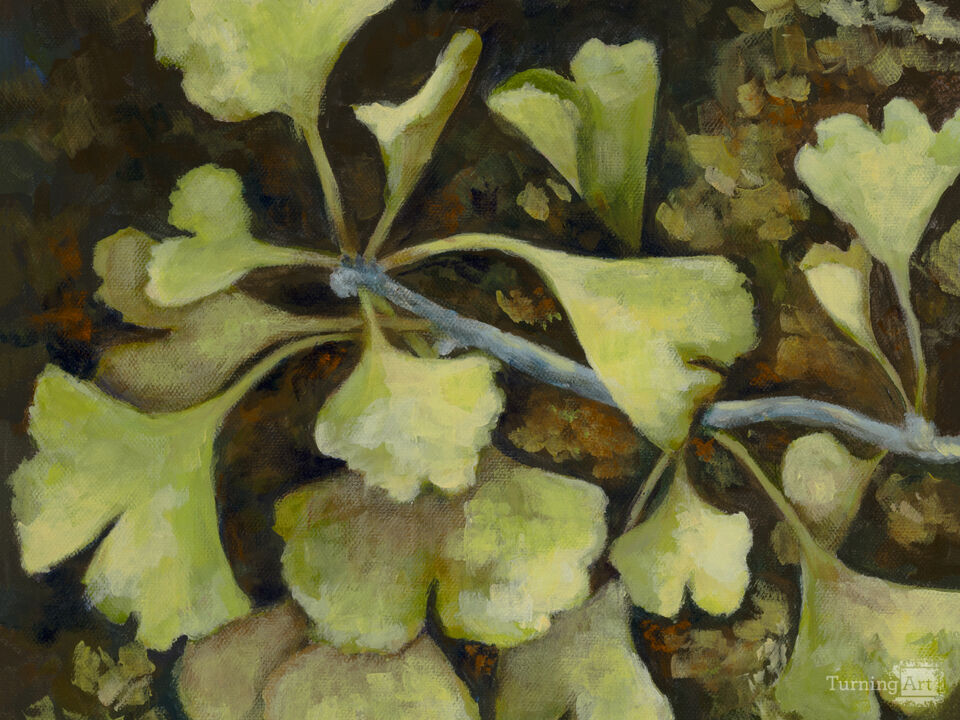 Elegant Green and Gold Ginkgo Leaves.