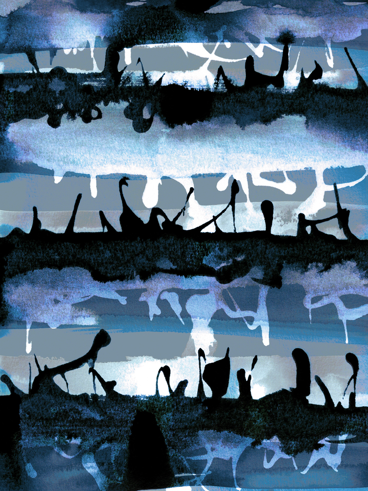NO MAN'S LAND 1 INDIGO BLUE ABSTRACT (DIPTYCH 1/2)