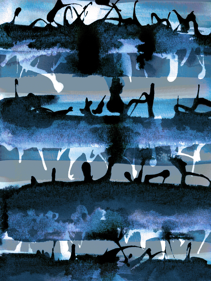 NO MAN'S LAND 2 INDIGO BLUE ABSTRACT (DIPTYCH 2/2)
