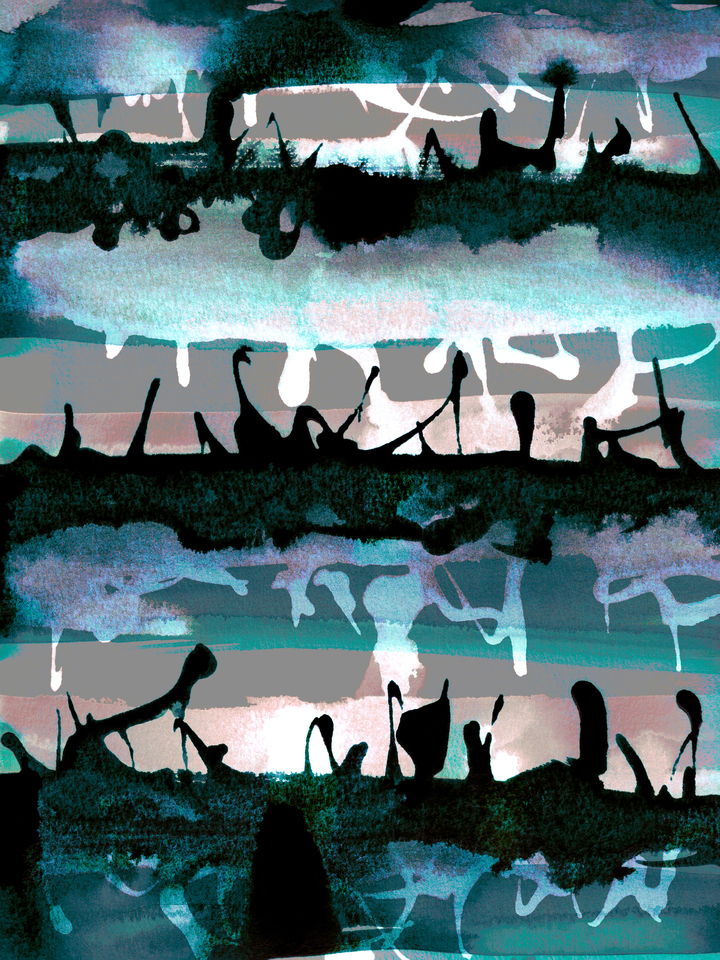 NO MAN'S LAND 1 TEAL BLUE ABSTRACT (DIPTYCH 1/2)