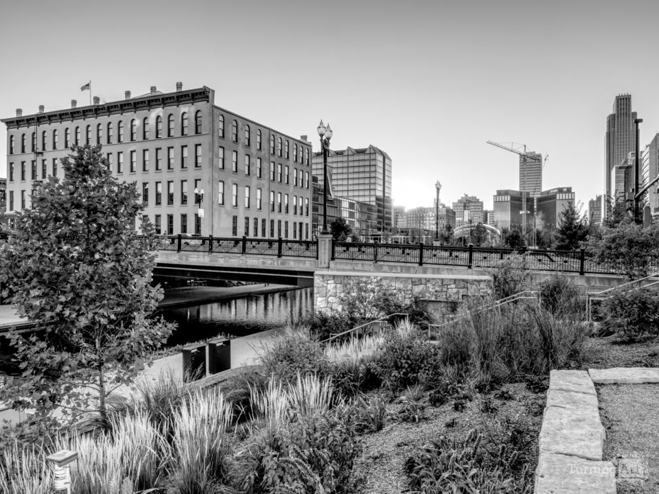 Omaha Cityscape By 10th St Bridge Grayscale